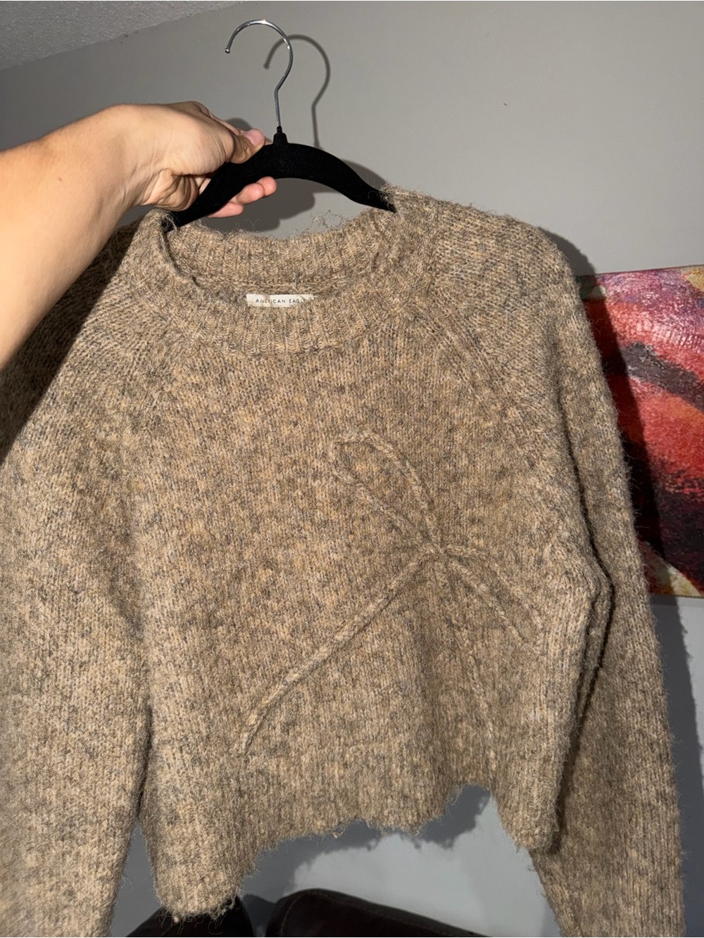 AE Cropped Crew Neck Bow Sweater- Size: M